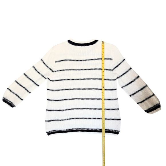 MADELEINE THOMPSON Navy/White/Metallic Stripe Button Sweater Womens M Luxury - Picture 6 of 7